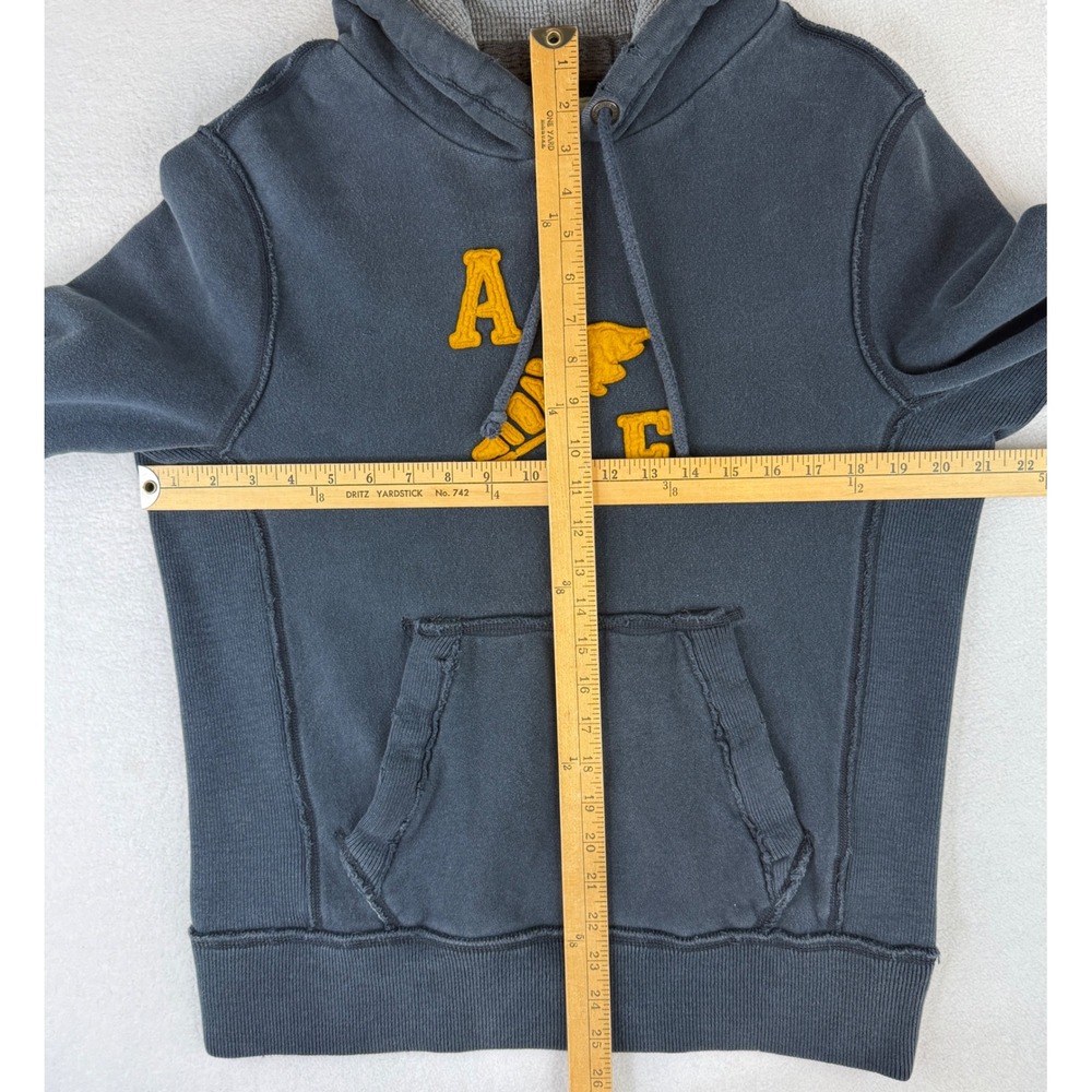 Abercrombie & Fitch Hoodie Mens Medium Blue Waffle Lined Distressed Pullover AF - Picture 2 of 9